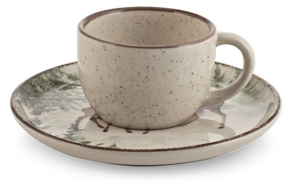 Set 4 tazze caffè con piatto Magical Deer in stoneware decorate cc 115