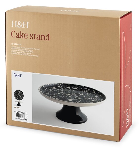 Alzata con piede Drip in stoneware decorato nero bianco cm 26