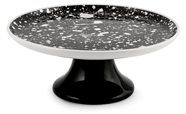 Alzata con piede Drip in stoneware decorato nero bianco cm 26