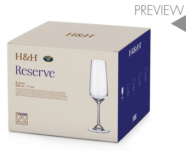 6 calici flute Reserve Bohemia in vetro sonoro trasparente cl 20