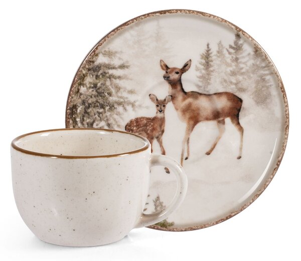 Set 4 tazze caffè con piatto Magical Deer in stoneware decorate cc 115