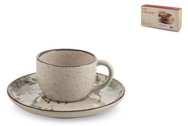 Set 4 tazze caffè con piatto Magical Deer in stoneware decorate cc 115