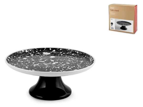 Alzata con piede Drip in stoneware decorato nero bianco cm 26