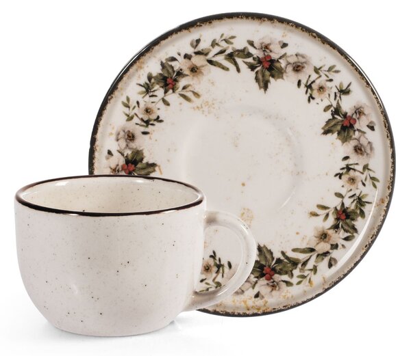 Set 4 tazze caffè con piatto Garland in stoneware decorate forma nordica cc 115
