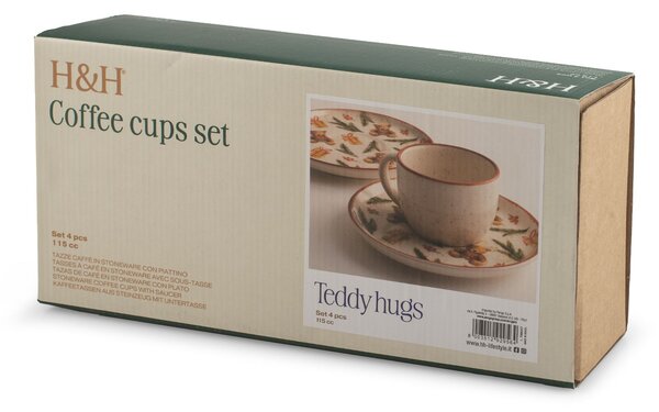 Set 4 tazze caffè con piatto Teddy Hugs in stoneware decorate cc 115