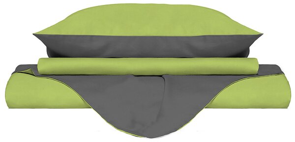 Copripiumino Singolo con Sacco e Federe Doubleface in Cotone Verde Acido/Fumo