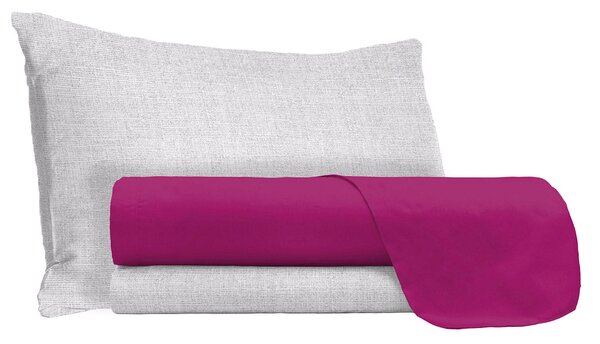 Set Lenzuola Singolo Sopra Sotto e Federe in Cotone Fucsia
