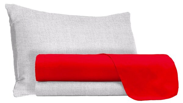Set Lenzuola Singolo Sopra Sotto e Federe in Cotone Rosso