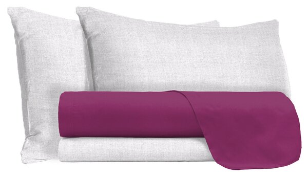 Set Lenzuola Singolo Sopra Sotto e Federe in Cotone Fucsia