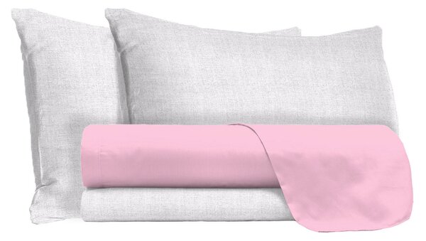 Set Lenzuola Singolo Sopra Sotto e Federe in Cotone Rosa
