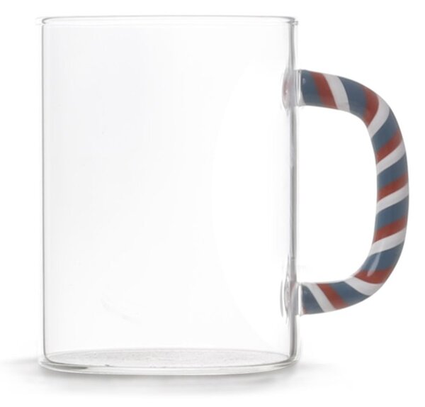 Set 6 mug in vetro borosilicato trasparente manico decorato colori assortiti cl 47