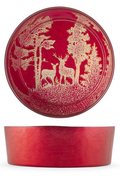 Coppetta Redwood in vetro decorato rosso e oro forma nordica cm 15
