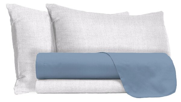 Set Lenzuola Singolo Sopra Sotto e Federe in Cotone Celeste