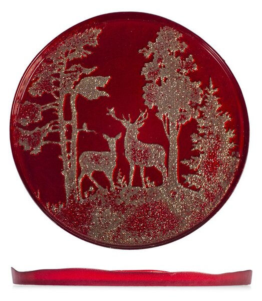 Piatto Redwood in vetro decorato rosso e oro forma nordica cm 21