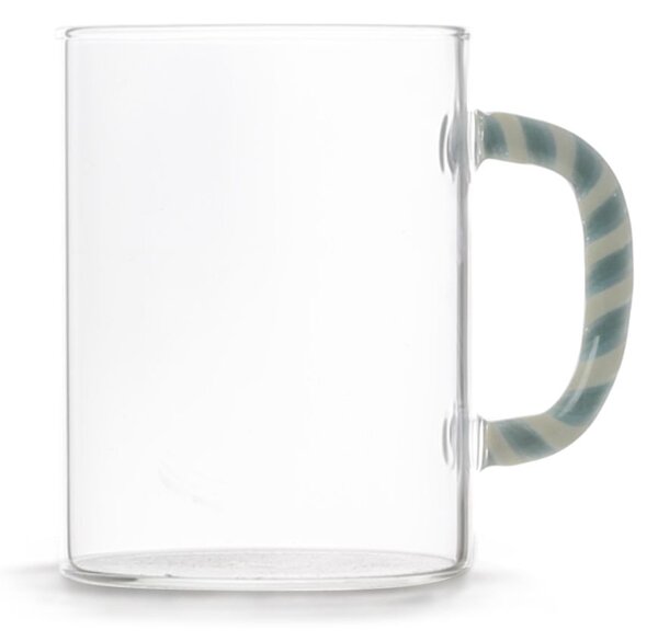 Set 6 mug in vetro borosilicato trasparente manico decorato colori assortiti cl 47