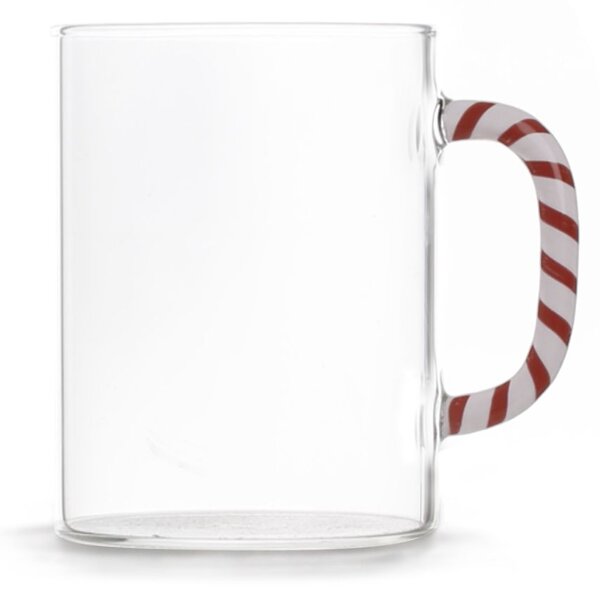 Set 6 mug in vetro borosilicato trasparente manico decorato colori assortiti cl 47