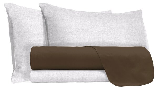 Set Lenzuola Singolo Sopra Sotto e Federe in Cotone Cioccolato