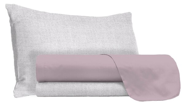 Set Lenzuola 1 Piazza e Mezzo Sopra Sotto e Federe in Cotone Rosa Antico