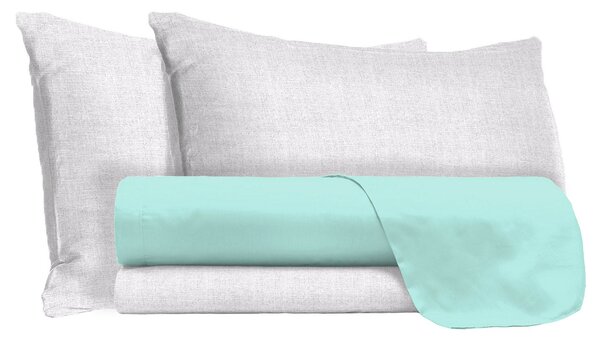 Set Lenzuola Singolo Sopra Sotto e Federe in Cotone Verde Acqua