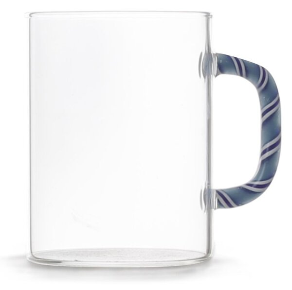 Set 6 mug in vetro borosilicato trasparente manico decorato colori assortiti cl 47