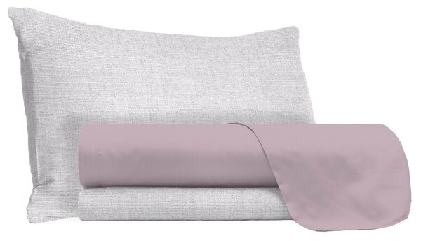 Set Lenzuola Singolo Sopra Sotto e Federe in Cotone Rosa Antico
