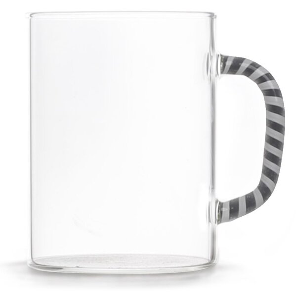 Set 6 mug in vetro borosilicato trasparente manico decorato colori assortiti cl 47