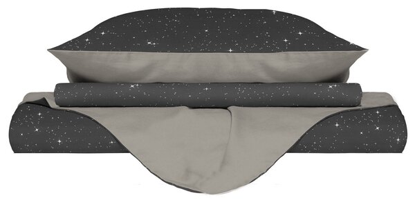 Copripiumino 1 Piazza e Mezzo con Federe Stampato in Microfibra Stars Grigio