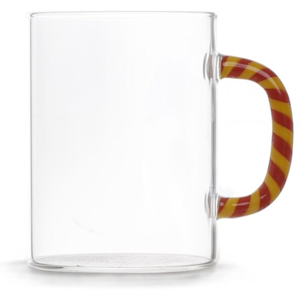 Set 6 mug in vetro borosilicato trasparente manico decorato colori assortiti cl 47