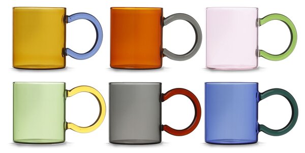 Set 6 mug in vetro borosilicato colori assortiti cl 38,5 forma cilindrica