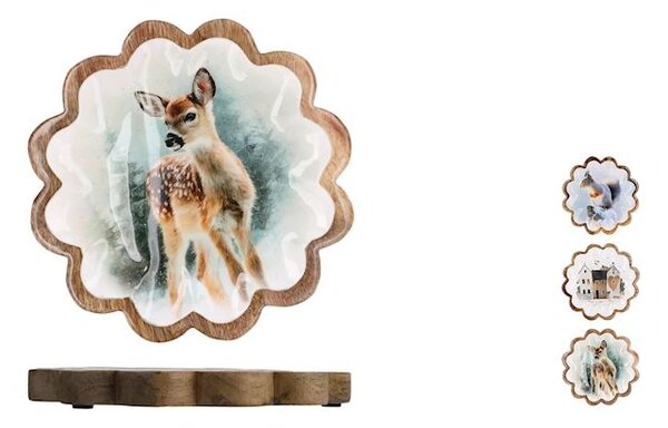 Piatto in legno festonato H&H 25 cm