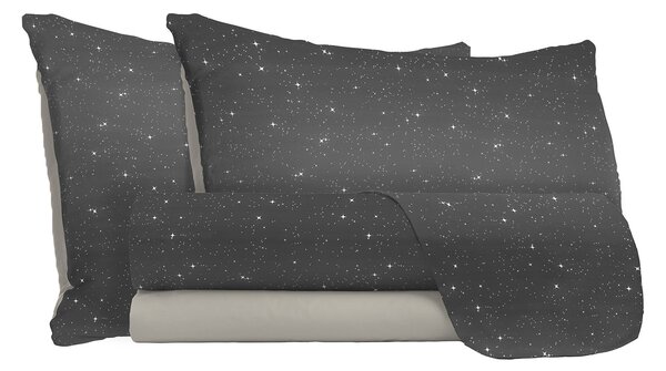 Set Lenzuola Singolo con Stampa Sopra Sotto e Federe Stars Grigio