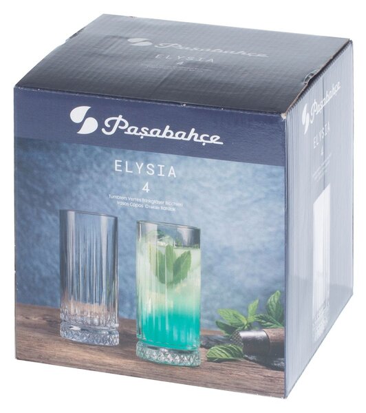 Confezione 4 bicchieri long drink Elysia in vetro trasparente cl 28
