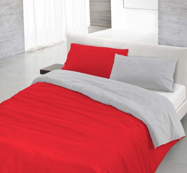 Copripiumino con Sacco e Federe Doubleface Rosso/Grigio Chiaro 1 Piazza e Mezzo