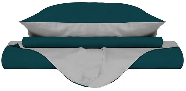 Copripiumino con Sacco e Federe Doubleface Verde Petrolio/Grigio Chiaro Matrimoniale