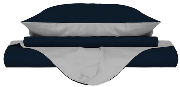 Copripiumino con Sacco e Federe Doubleface Blu Scuro/Grigio Chiaro 1 Piazza e Mezzo