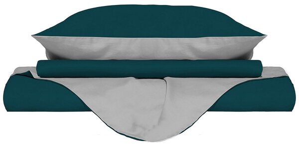 Copripiumino con Sacco e Federe Doubleface Verde Petrolio/Grigio Chiaro 1 Piazza e Mezzo