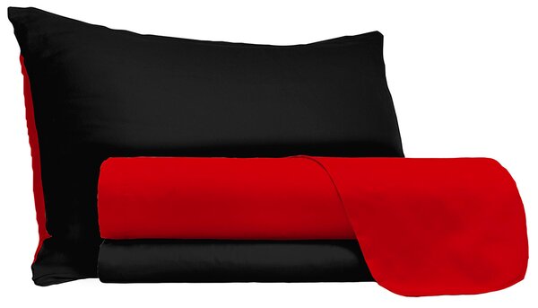 Set Lenzuola Sopra Sotto e Federe Doubleface Rosso/Nero Singolo