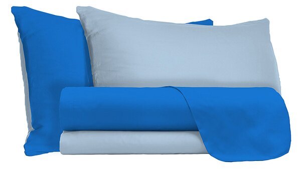 Set Lenzuola Sopra Sotto e Federe Doubleface Royal/Azzurro Matrimoniale
