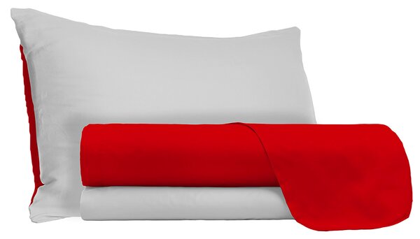 Set Lenzuola Sopra Sotto e Federe Doubleface Rosso/Grigio Chiaro Singolo