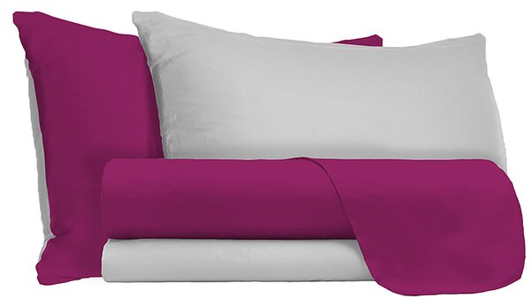 Set Lenzuola Sopra Sotto e Federe Doubleface Fuxia/Grigio Chiaro Matrimoniale