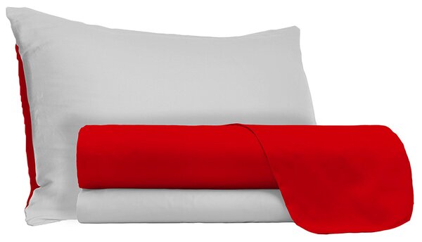 Set Lenzuola Sopra Sotto e Federe Doubleface Rosso/Grigio Chiaro Matrimoniale