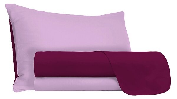 Set Lenzuola Sopra Sotto e Federe Doubleface Lilla/Prugna Singolo