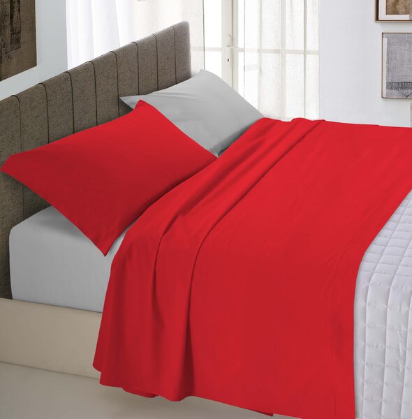 Set Lenzuola Sopra Sotto e Federe Doubleface Rosso/Grigio Chiaro Matrimoniale