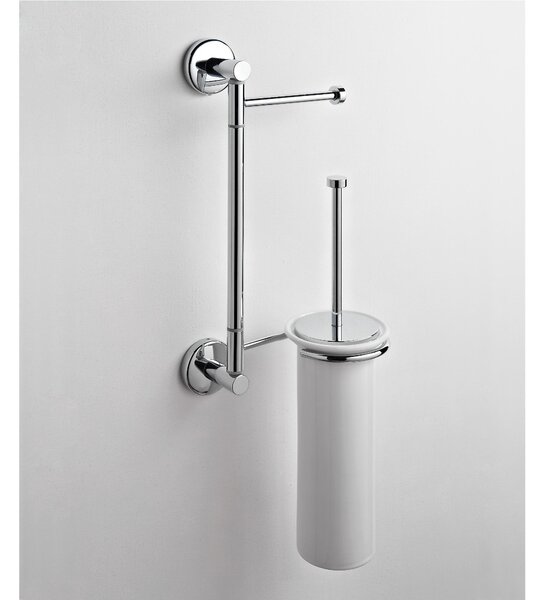 Asta attrezzata WC porta scopino e Porta carta igienica IDRA 18x16xh52 cm finitura inox lucido bagno galvanico di oltre 22 micron inalterabile nel tempo