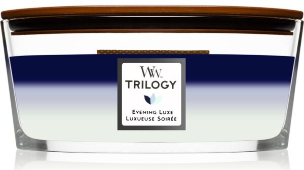 Woodwick Trilogy Evening Luxe candela profumata con stoppino in legno (hearthwick) 453,6 g