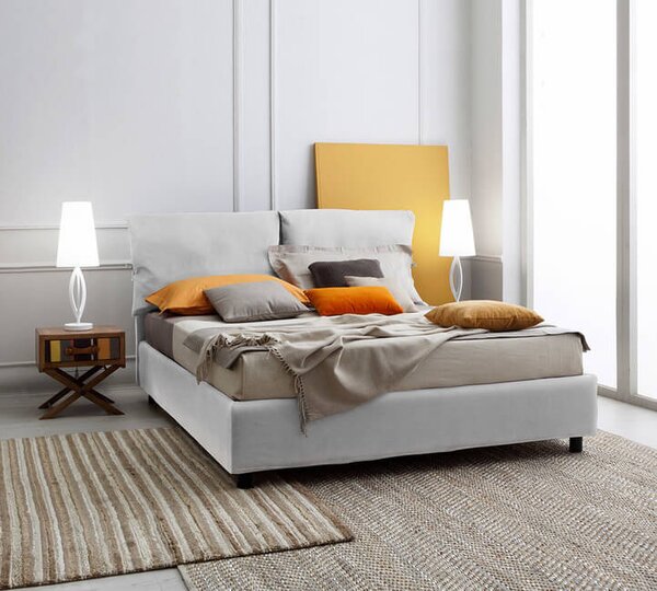 Letto Contenitore Matrimoniale in Similpelle Bianco con Alzata a Trapezio Noemi