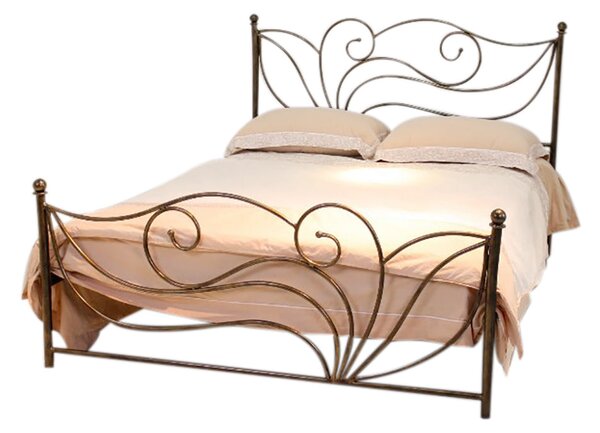 Struttura Letto Matrimoniale in Metallo 160x200cm Fiori Bronzo Antico