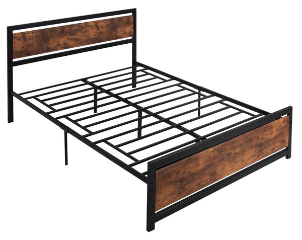 Struttura Letto Matrimoniale 160x200 cm in Acciaio con Doghe Integrate Nero e Marrone Rustico