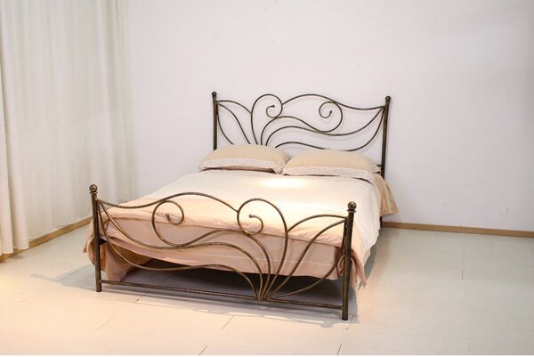 Struttura Letto Matrimoniale in Metallo 160x200cm Fiori Bronzo Antico