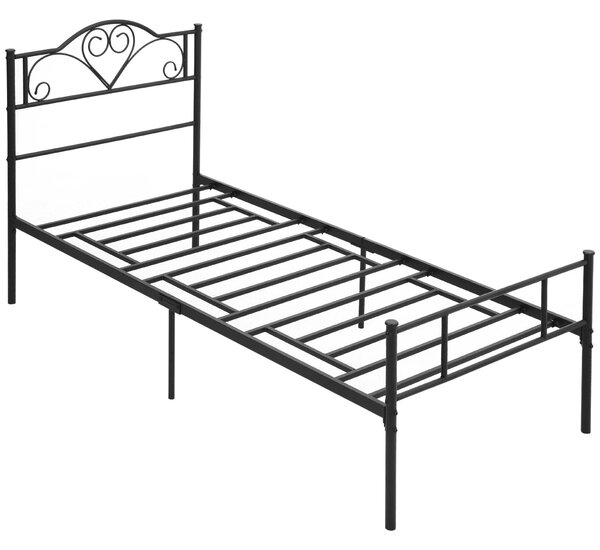 Struttura Letto Singolo 90x200 cm in Acciaio con Doghe Integrate Nero